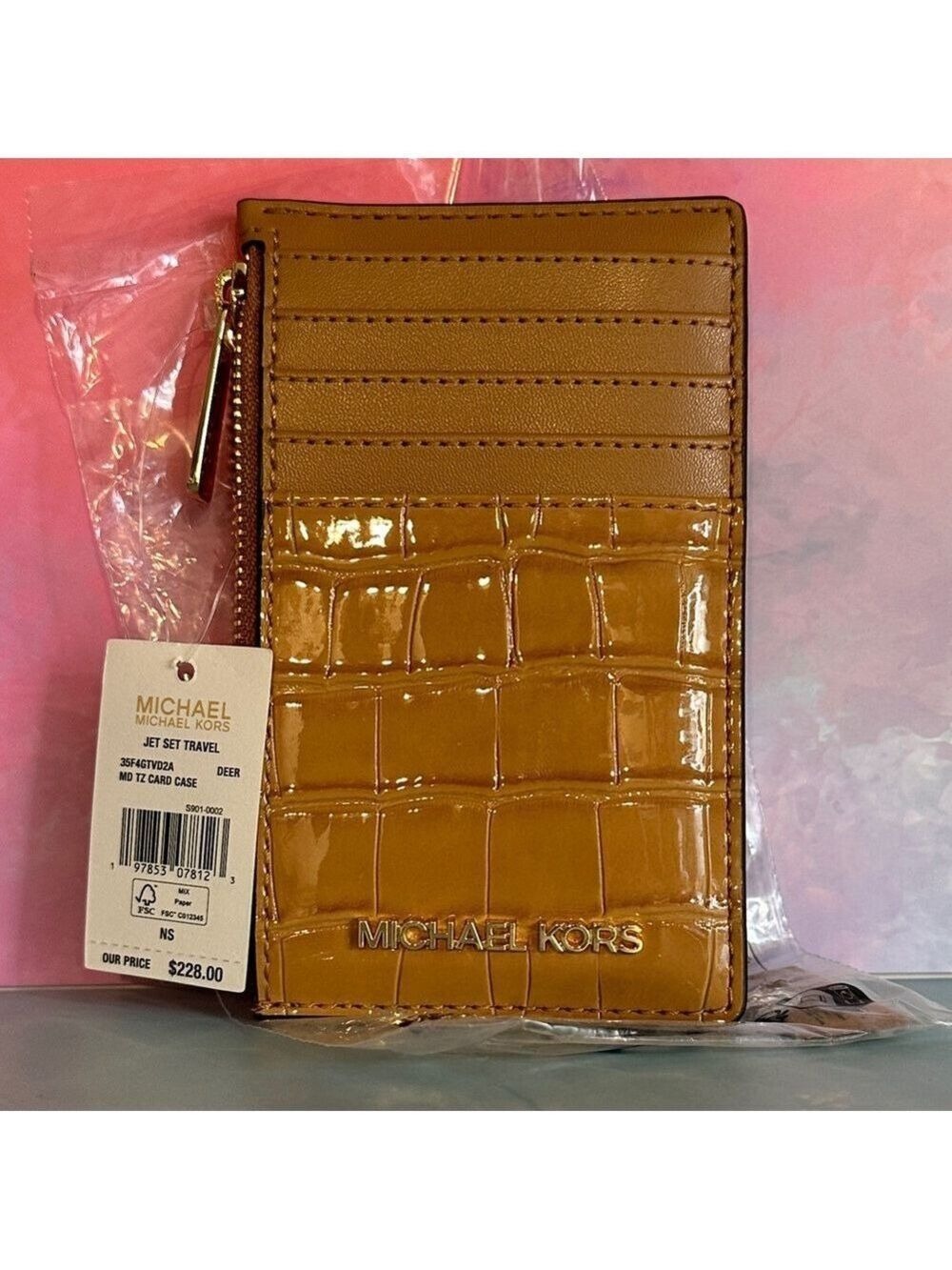 Michael Kors Jet Set Travel Medium TZ Card Case in a crocodile-embossed "Deer" - Picture 3 of 14